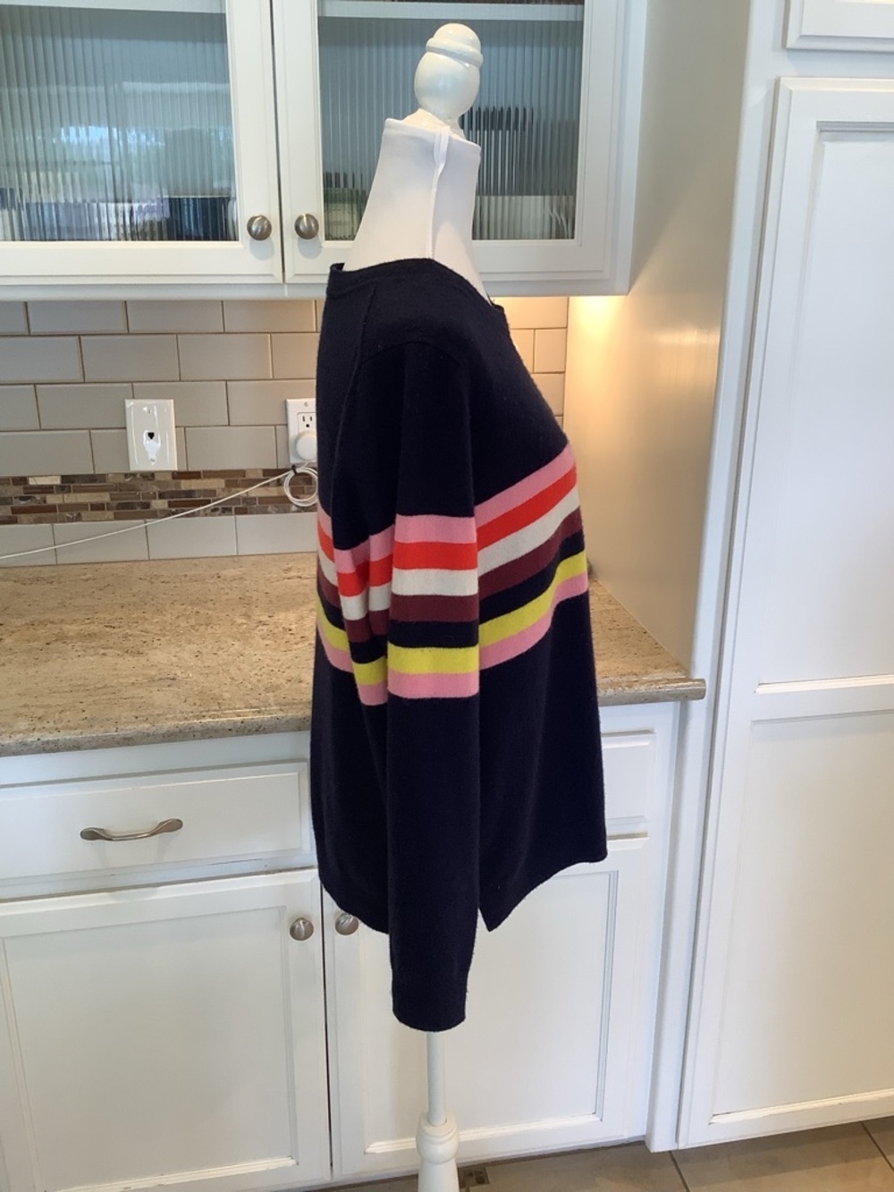 Boden Cashmere Women's Navy Striped Crewneck Sweater - Size XL - Picture 3 of 10